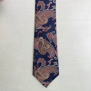 Vintage Paisley Print Silk Tie 1970s Necktie Made in USA Navy Blue/Pink/Purple